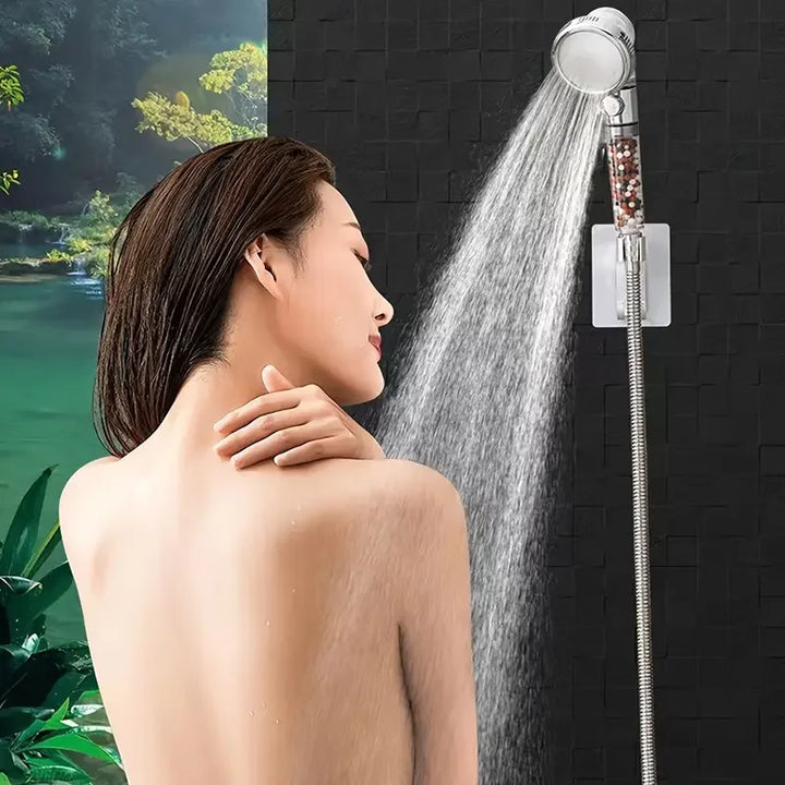 3-Mode Negative Ion Booster Filter Shower Head One-Button Water Stop Handheld Water-Saving Bathroom Accessories Set