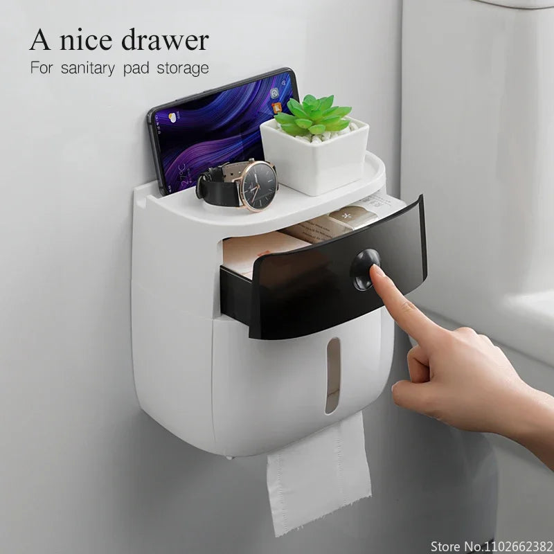 Plastic Waterproof Double Layer Paper Dispenser Portable Toilet Roll Paper Holder for Toilet Storage Box Bathroom Accessories