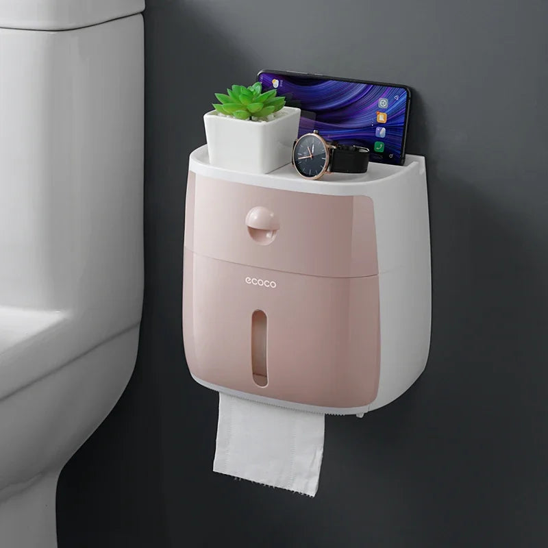 Plastic Waterproof Double Layer Paper Dispenser Portable Toilet Roll Paper Holder for Toilet Storage Box Bathroom Accessories
