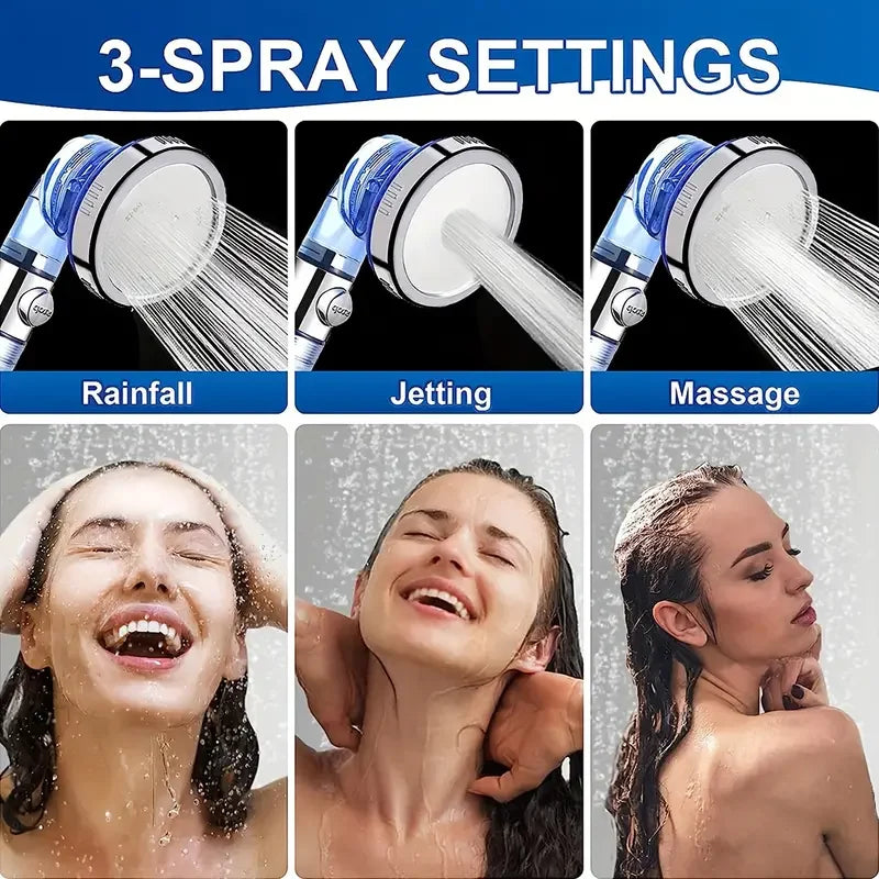 3-Mode Negative Ion Booster Filter Shower Head One-Button Water Stop Handheld Water-Saving Bathroom Accessories Set