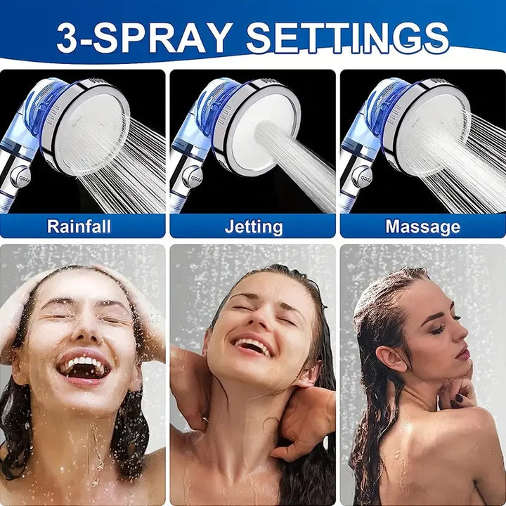 3-Mode Negative Ion Booster Filter Shower Head One-Button Water Stop Handheld Water-Saving Bathroom Accessories Set