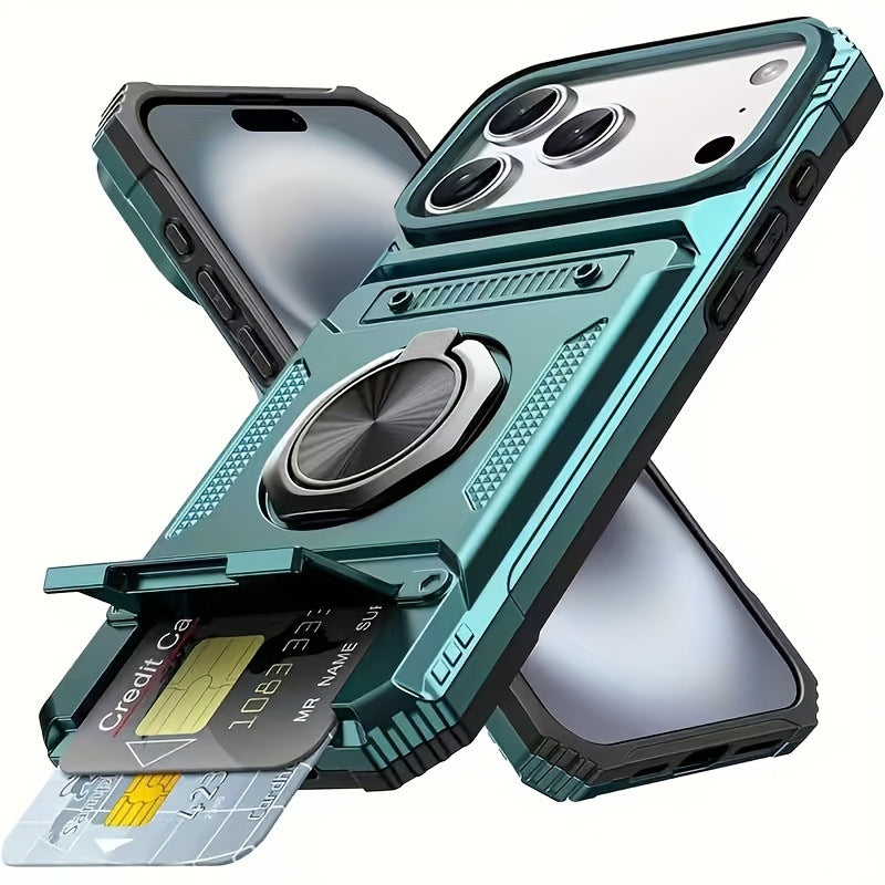 Metal-Plastic 2-In-1 Card-Slot Stand Phone Case