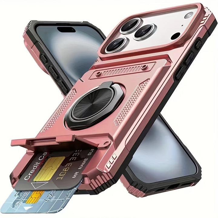Metal-Plastic 2-In-1 Card-Slot Stand Phone Case
