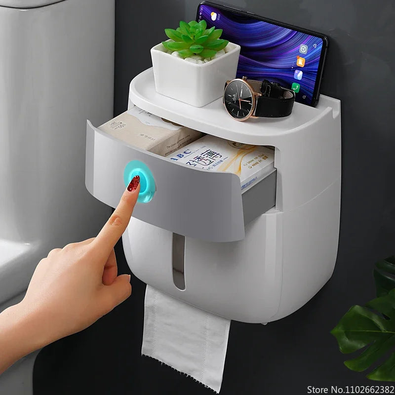 Plastic Waterproof Double Layer Paper Dispenser Portable Toilet Roll Paper Holder for Toilet Storage Box Bathroom Accessories
