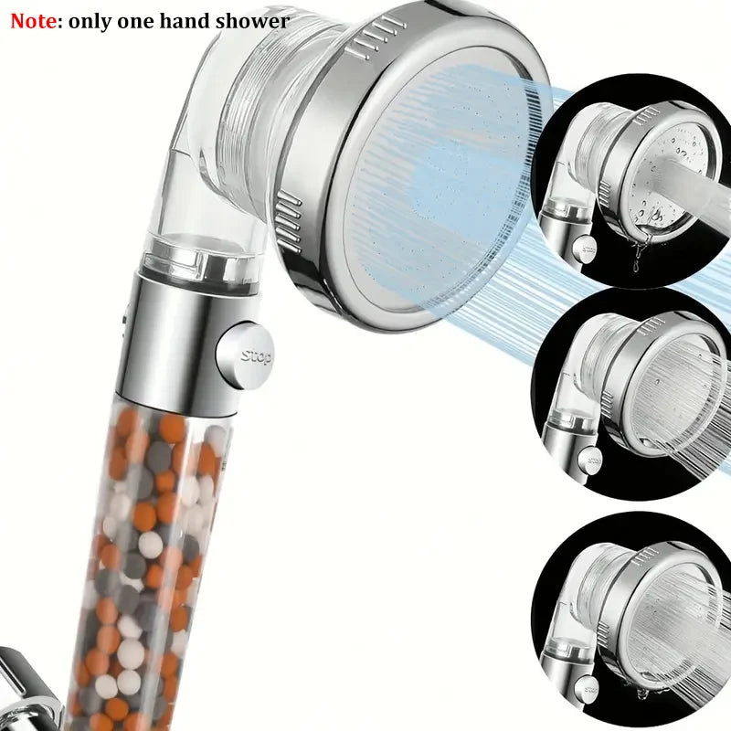 3-Mode Negative Ion Booster Filter Shower Head One-Button Water Stop Handheld Water-Saving Bathroom Accessories Set