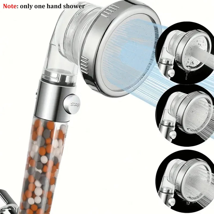 3-Mode Negative Ion Booster Filter Shower Head One-Button Water Stop Handheld Water-Saving Bathroom Accessories Set