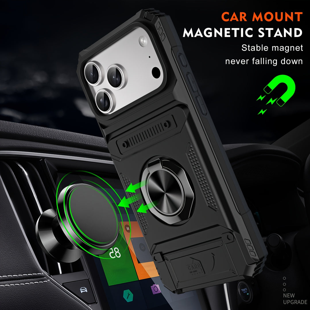 Metal-Plastic 2-In-1 Card-Slot Stand Phone Case
