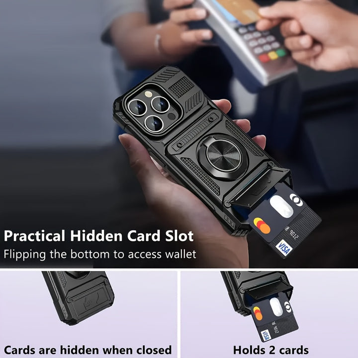 Metal-Plastic 2-In-1 Card-Slot Stand Phone Case
