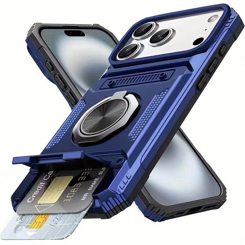 Metal-Plastic 2-In-1 Card-Slot Stand Phone Case