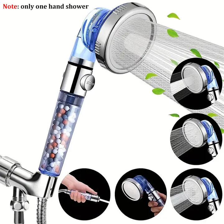 3-Mode Negative Ion Booster Filter Shower Head One-Button Water Stop Handheld Water-Saving Bathroom Accessories Set