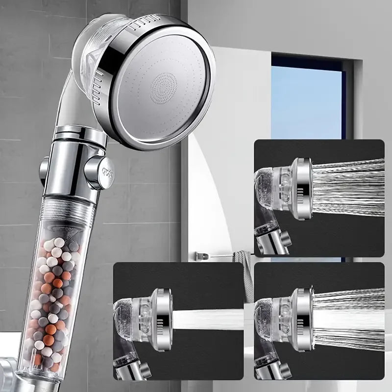3-Mode Negative Ion Booster Filter Shower Head One-Button Water Stop Handheld Water-Saving Bathroom Accessories Set