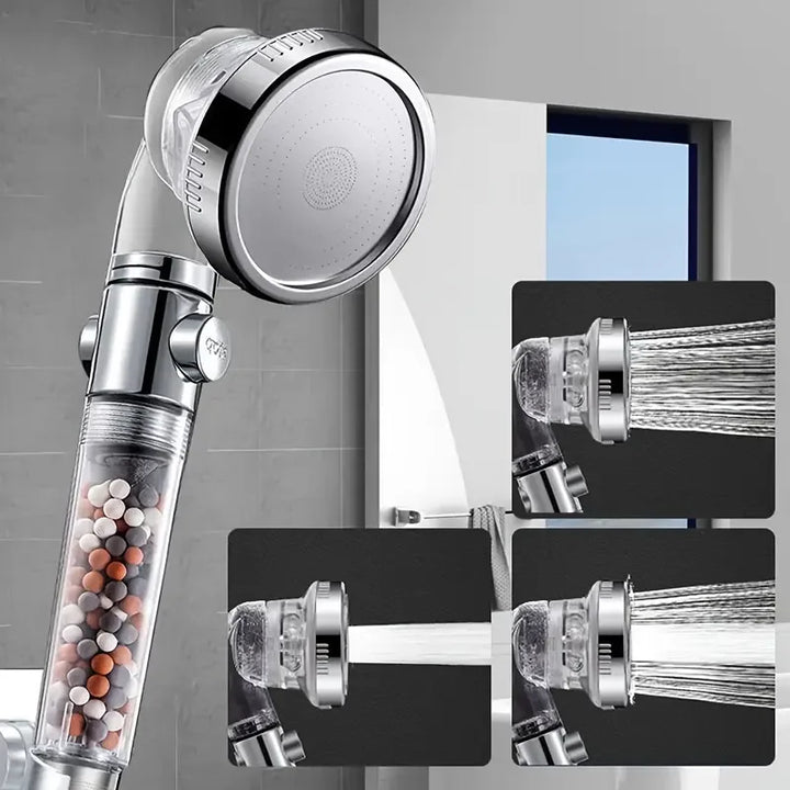3-Mode Negative Ion Booster Filter Shower Head One-Button Water Stop Handheld Water-Saving Bathroom Accessories Set