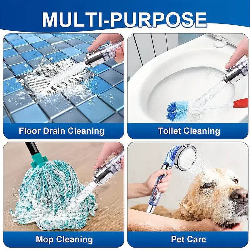 3-Mode Negative Ion Booster Filter Shower Head One-Button Water Stop Handheld Water-Saving Bathroom Accessories Set
