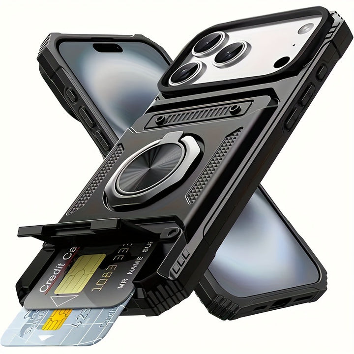Metal-Plastic 2-In-1 Card-Slot Stand Phone Case