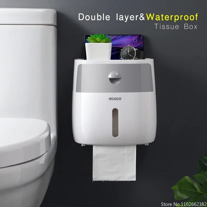 Plastic Waterproof Double Layer Paper Dispenser Portable Toilet Roll Paper Holder for Toilet Storage Box Bathroom Accessories