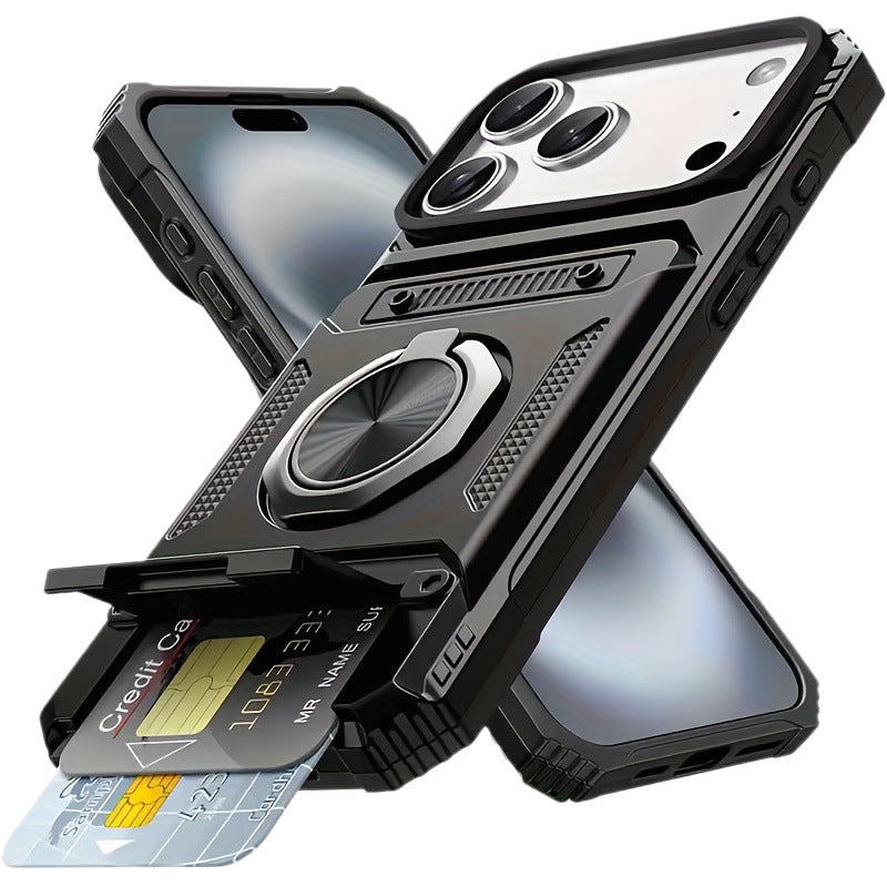 Metal-Plastic 2-In-1 Card-Slot Stand Phone Case